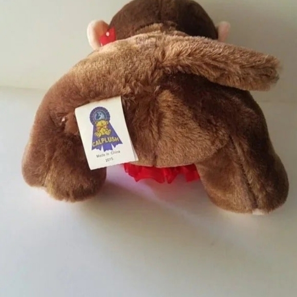 Calplush Brown Stuffed Animal Monkey with ruffle heart - Picture 3 of 6
